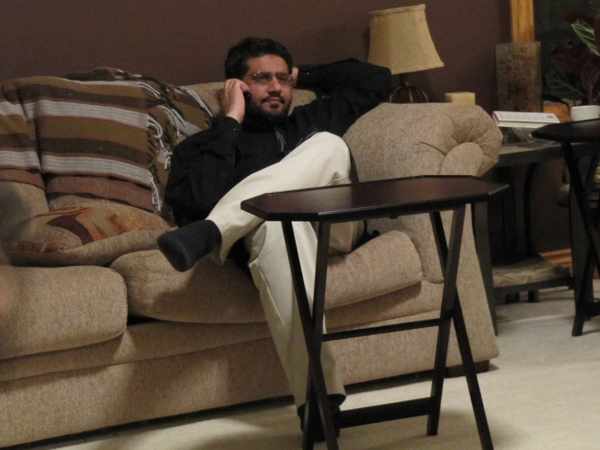Shaykh Omar Qureshi on the phone as we were getting ready to leave for dinner